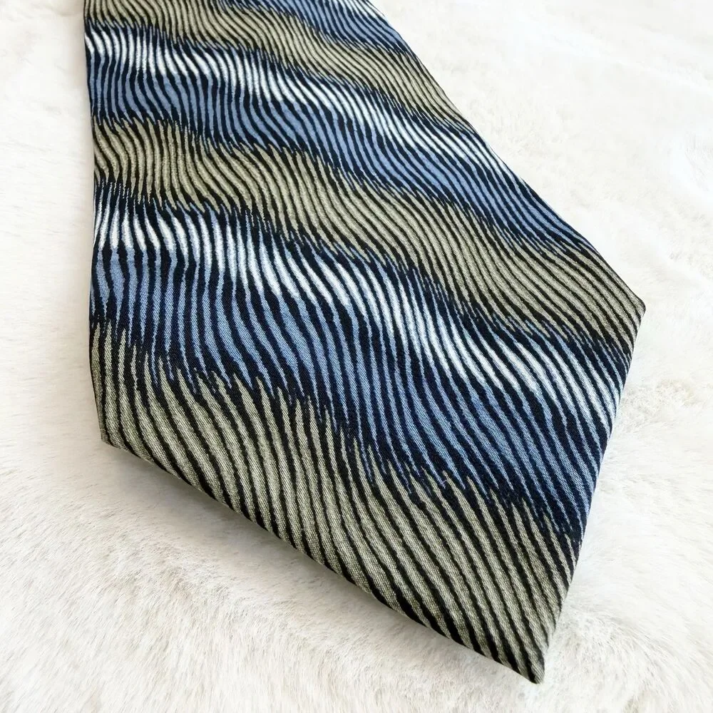 Jhane Barnes Silk Tie Made In Japan Green Blue Ivory Geometric